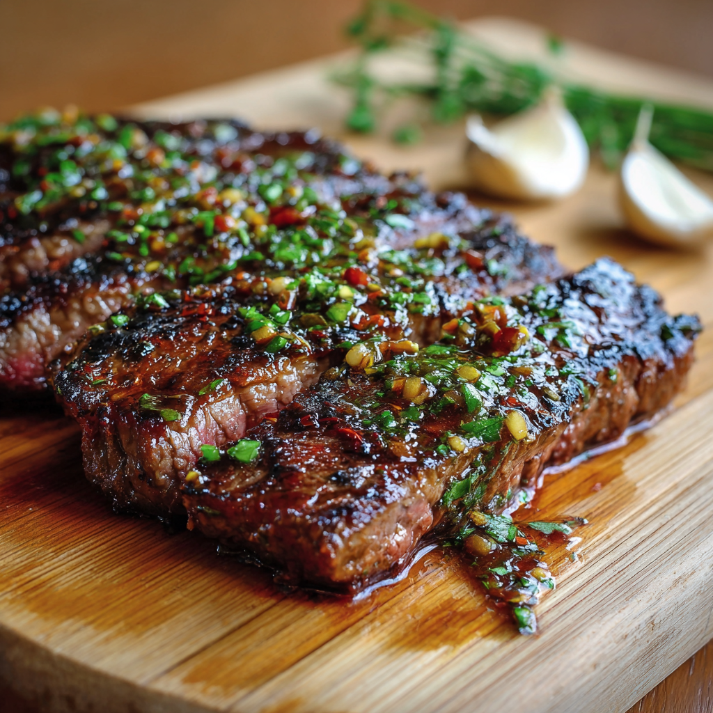Steak Marinade Recipe Introduction Steak Marinade Recipe is the secret to transforming an ordinary cut of beef into a juicy, flavorful, and restaurant-quality meal. A good marinade not only adds bold taste but also helps tenderize the meat, making every bite rich, savory, and delicious. Whether you are grilling outdoors, cooking on a stovetop, or using a cast-iron skillet, the right marinade can completely elevate your steak experience. One of the best things about this marinade is its versatility. It works beautifully with ribeye, sirloin, flank steak, New York strip, and even tougher cuts that need extra tenderness. With a perfect balance of salty, tangy, sweet, and savory ingredients, this marinade penetrates deep into the meat to create layers of flavor that develop while cooking. Similar to a garlic butter steak recipe or grilled beef recipe, this marinade enhances the natural richness of beef without overpowering it. This Steak Marinade Recipe is also incredibly easy to prepare using pantry staples like soy sauce, olive oil, garlic, Worcestershire sauce, and fresh herbs. You can prepare it in minutes and let the steak marinate while you handle the rest of your meal prep. Whether you are planning a family dinner, backyard barbecue, or special weekend meal, this recipe guarantees tender, juicy, and flavorful steak every single time. Recipe Overview Detail Information Prep Time 10 minutes Marinating Time 2–8 hours Cook Time 10–15 minutes Total Time Approx. 2 hours 25 minutes Cuisine American Course Main Course Servings 4 servings Calories Approx. 320–380 per serving Ingredients Ingredient Quantity Notes Soy sauce ½ cup Adds savory depth Olive oil ⅓ cup Keeps steak juicy Worcestershire sauce ¼ cup Adds rich umami flavor Lemon juice 2 tablespoons Helps tenderize meat Brown sugar 2 tablespoons Balances flavors Garlic cloves 4 cloves, minced Fresh preferred Dijon mustard 1 tablespoon Adds tanginess Black pepper 1 teaspoon Freshly ground Salt ½ teaspoon Adjust carefully Onion powder 1 teaspoon Enhances flavor Smoked paprika 1 teaspoon Adds smoky taste Fresh rosemary or thyme 1 tablespoon Optional herbs Steak 2 pounds Ribeye, sirloin, or flank steak Step-by-Step Instructions 1. Prepare the Marinade In a medium mixing bowl, combine soy sauce, olive oil, Worcestershire sauce, lemon juice, and brown sugar. Whisk everything together until the sugar dissolves completely. This combination creates the perfect balance of salty, sweet, and tangy flavors. 2. Add Seasonings Stir in minced garlic, Dijon mustard, black pepper, salt, onion powder, smoked paprika, and fresh herbs. Mixing the seasonings evenly ensures the marinade coats every part of the steak properly. 3. Prepare the Steak Pat the steak dry with paper towels before marinating. Removing excess moisture allows the marinade to stick better and improves browning during cooking. Place the steak in a large zip-top bag or shallow dish. 4. Marinate the Steak Pour the prepared marinade over the steak, ensuring all sides are fully coated. Seal the bag or cover the dish tightly. Refrigerate for at least 2 hours, though overnight marinating gives the best flavor and tenderness. 5. Bring to Room Temperature Before cooking, remove the steak from the refrigerator about 30 minutes early. Allowing the meat to come closer to room temperature helps it cook more evenly. 6. Preheat the Grill or Pan Heat a grill, grill pan, or cast-iron skillet over medium-high heat. Lightly oil the cooking surface to prevent sticking. A properly heated pan helps create a flavorful crust on the steak. 7. Cook the Steak Remove the steak from the marinade and let excess liquid drip off. Cook the steak for about 4–6 minutes per side depending on thickness and desired doneness. Similar to a pan seared steak recipe, avoid flipping repeatedly to achieve a beautiful crust. 8. Rest and Serve Transfer the cooked steak to a cutting board and let it rest for 5–10 minutes before slicing. Resting allows the juices to redistribute, keeping the steak moist and flavorful. Why This Steak Marinade Recipe Works This recipe works so well because each ingredient serves an important purpose: Soy sauce adds deep savory flavor and saltiness. Lemon juice helps tenderize tougher cuts of beef. Olive oil locks in moisture during cooking. Brown sugar promotes caramelization and balances acidity. Garlic and herbs create bold aromatic flavor. Worcestershire sauce enhances the rich beefy taste. The marinade creates tender steak with a flavorful crust while still allowing the natural taste of the beef to shine through. Best Steak Cuts for Marinade Ribeye Steak Ribeye is naturally tender and flavorful. The marinade enhances its richness without overpowering the meat. Flank Steak Flank steak benefits greatly from marinating because it helps tenderize the lean fibers while adding bold flavor. Sirloin Steak Sirloin is affordable and versatile. A good marinade makes it juicy and delicious for grilling or pan-searing. New York Strip This cut has a firm texture and excellent marbling, making it ideal for flavorful marinades. Skirt Steak Skirt steak absorbs marinade extremely well and cooks quickly, making it perfect for tacos, sandwiches, or rice bowls. Customization Ideas Make It Spicy Add crushed red pepper flakes, hot sauce, or cayenne pepper for extra heat. This works especially well for grilled steaks. Add Fresh Herbs Fresh rosemary, thyme, parsley, or oregano add brightness and freshness to the marinade. Make It Smoky Increase the smoked paprika or add a small amount of liquid smoke for barbecue-style flavor. Add Asian-Inspired Flavor Mix in sesame oil, ginger, and a little honey for a flavor profile similar to a teriyaki steak recipe. Use Different Citrus Swap lemon juice with lime juice or orange juice for a slightly sweeter citrus flavor. Common Mistakes to Avoid Over-Marinating Too much marinating time can break down the meat texture excessively, especially with acidic ingredients. Most steaks only need 2–8 hours. Skipping the Resting Time Cutting steak immediately after cooking causes juices to escape, making the meat dry. Using Too Much Salt Soy sauce and Worcestershire sauce already contain sodium, so avoid over-salting the marinade. Cooking on Low Heat High heat is important for creating a flavorful crust and proper caramelization. Reusing Marinade Never reuse raw marinade unless it has been fully boiled first for food safety reasons. Storage and Meal Prep This Steak Marinade Recipe is excellent for meal prep and advance planning. Refrigerator: Marinated steak can stay refrigerated for up to 24 hours before cooking. Freezer: Freeze steak directly in the marinade for up to 3 months. Leftovers: Cooked steak stays fresh in an airtight container for up to 4 days. Reheating: Warm gently in a skillet to prevent overcooking. Pro tip: Portion steak into freezer bags with marinade for quick future dinners. Nutritional Information (Approximate Per Serving) Nutrient Amount Calories 350 Protein 32g Carbohydrates 6g Fat 22g Sugar 4g Sodium 780mg Values vary depending on steak cut and ingredient brands used. Serving Suggestions Steak Marinade Recipe pairs beautifully with many side dishes and sauces. You can serve it with roasted vegetables, mashed potatoes, rice, grilled corn, or a fresh salad for a complete meal. It also works wonderfully in steak tacos, sandwiches, wraps, and rice bowls. For a steakhouse-style dinner, pair the steak with garlic butter, sautéed mushrooms, or creamy mashed potatoes. Similar to a grilled steak salad recipe, sliced marinated steak can also be served over greens with balsamic dressing for a lighter meal option. You can even use leftovers for sandwiches, quesadillas, or breakfast hash. The bold flavors of the marinade make the steak versatile enough for many different dishes throughout the week. Conclusion Steak Marinade Recipe is the perfect way to create tender, juicy, and flavorful steak using simple pantry ingredients. With a balanced blend of soy sauce, garlic, Worcestershire sauce, herbs, and spices, this marinade enhances the natural richness of beef while helping tenderize the meat for the perfect texture. Whether you are grilling outdoors, cooking indoors, or preparing meals ahead of time, this recipe delivers consistent and delicious results every time. Easy to customize and suitable for multiple steak cuts, it is a reliable recipe every home cook should keep on hand. steak marinade recipe